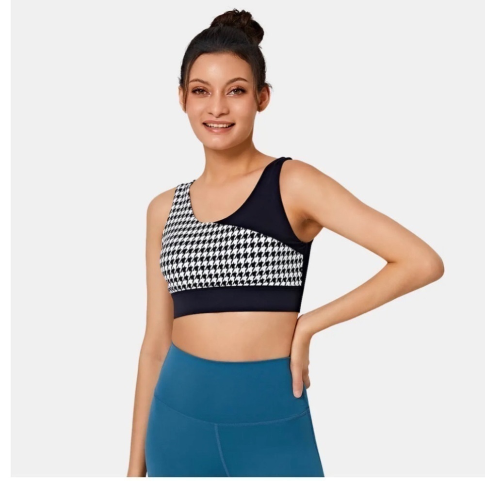 Halara Low Support Houndstooth Yoga Sports Bra Small